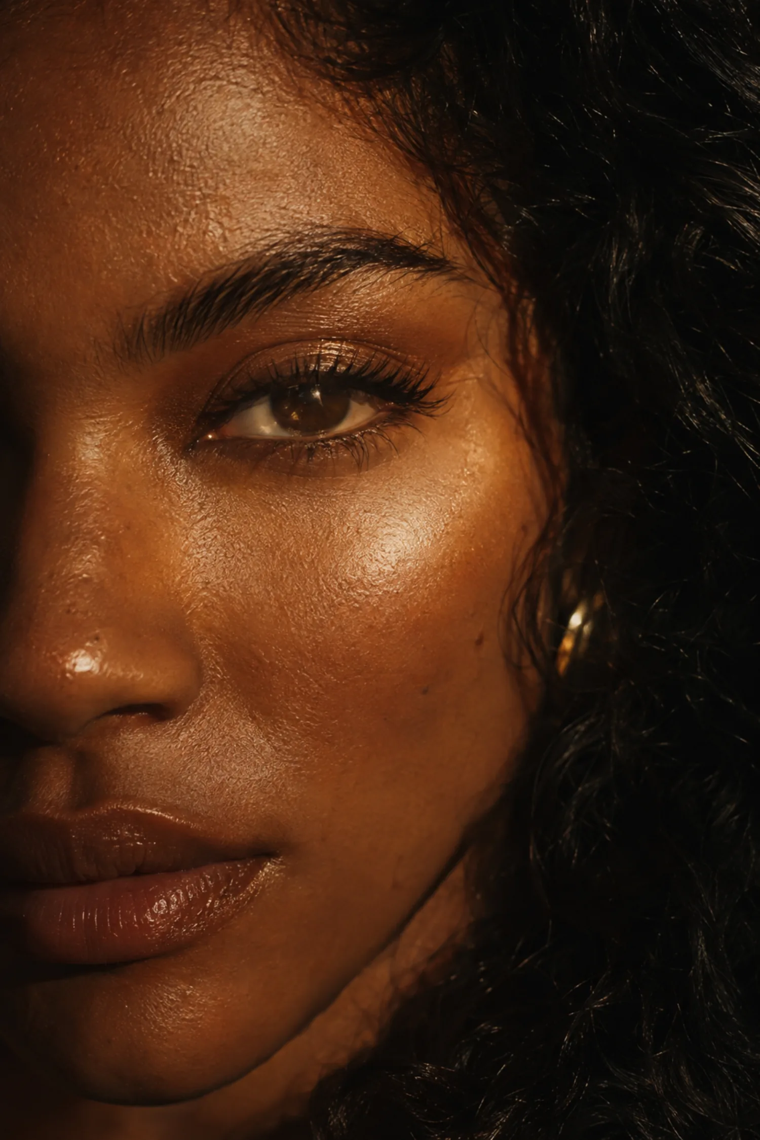 Close do olhar de uma mulher com pele saudável